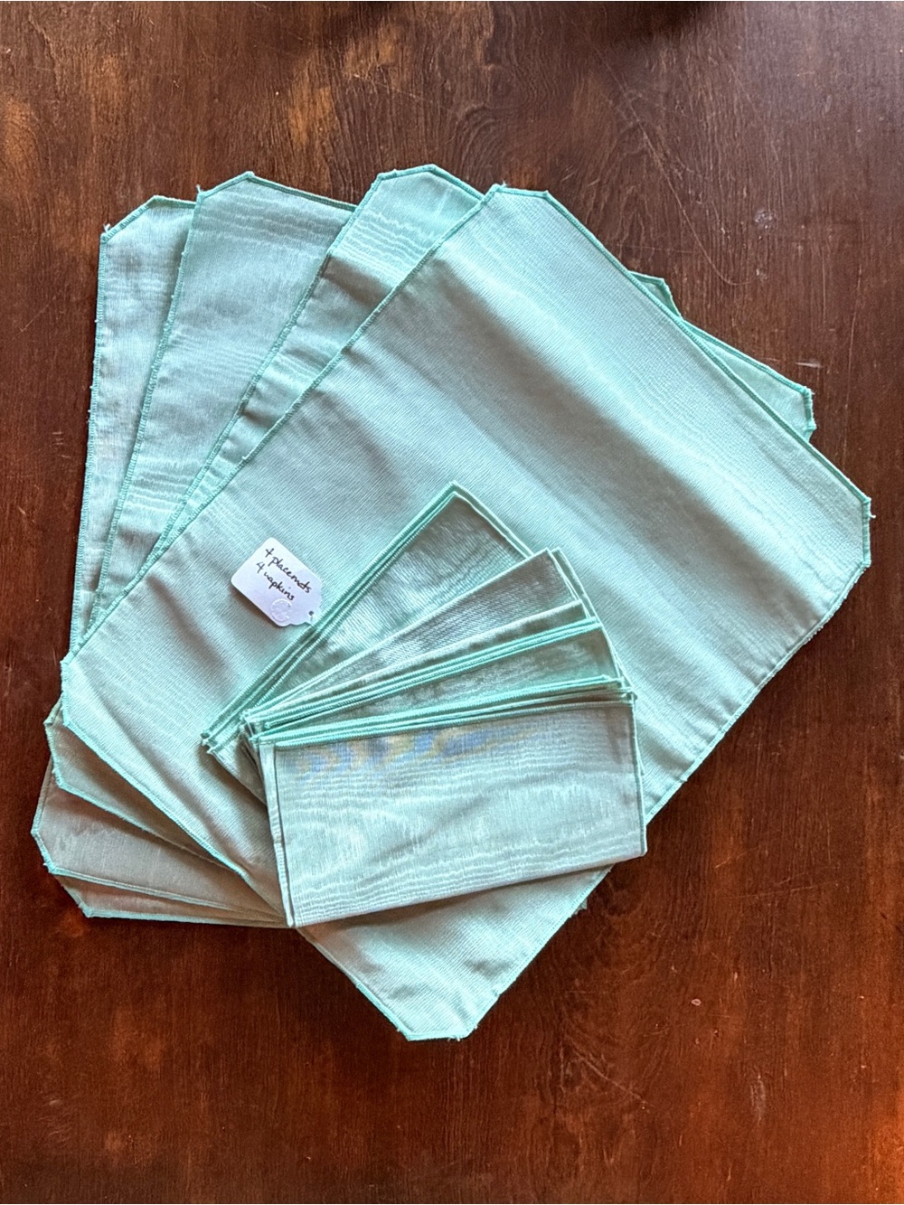 Vintage Handmade Mint/Seafoam Green Cloth Napkins and Placemats - (4) Set